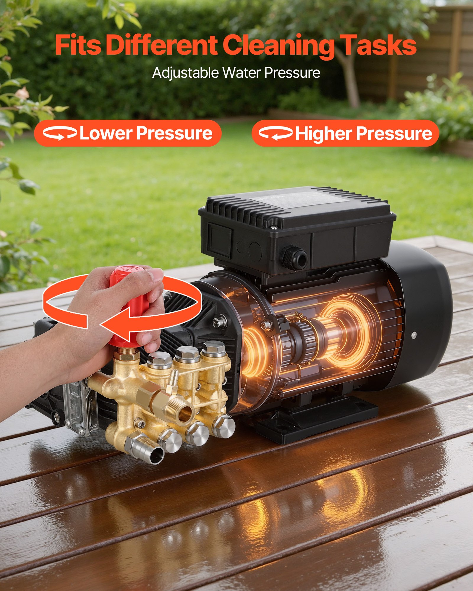 VEVOR Electric Pressure Washer Pump Kit, 1220 PSI, 2.2 GPM, Triplex Power Washer Pump with 2 HP Motor 120 V, Adjustable Water Pressure, for Washing Cars, Gardens, Exterior Walls, Deck, Machinery Equipment