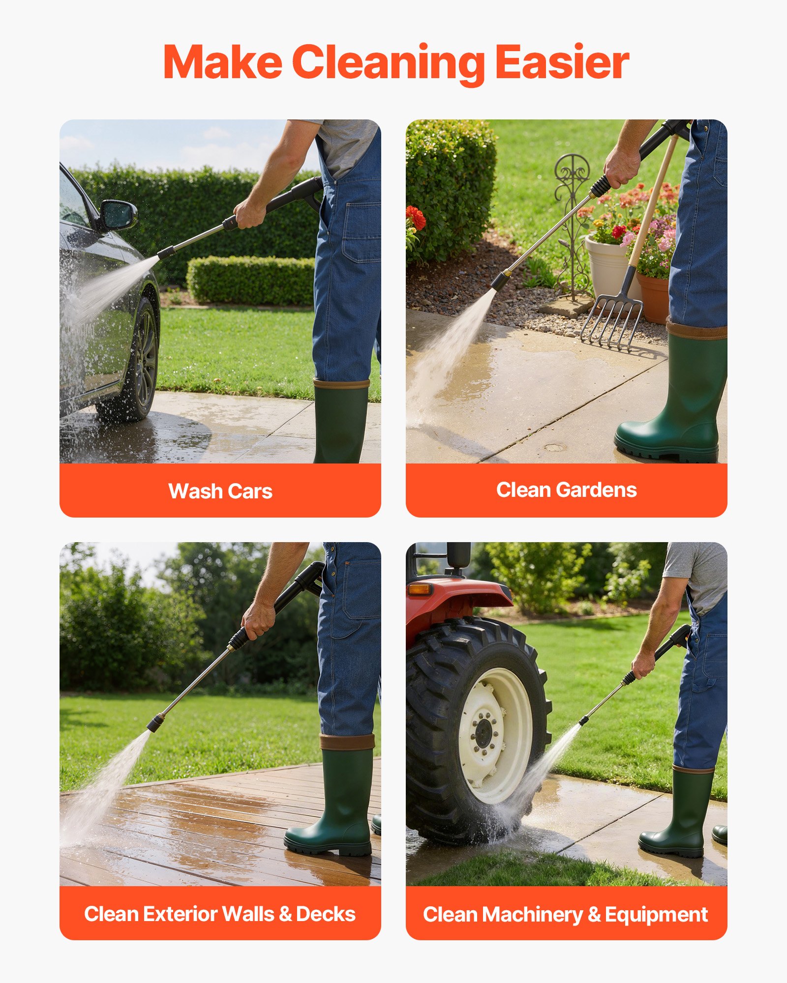 VEVOR Electric Pressure Washer Pump Kit, 1220 PSI, 2.2 GPM, Triplex Power Washer Pump with 2 HP Motor 120 V, Adjustable Water Pressure, for Washing Cars, Gardens, Exterior Walls, Deck, Machinery Equipment