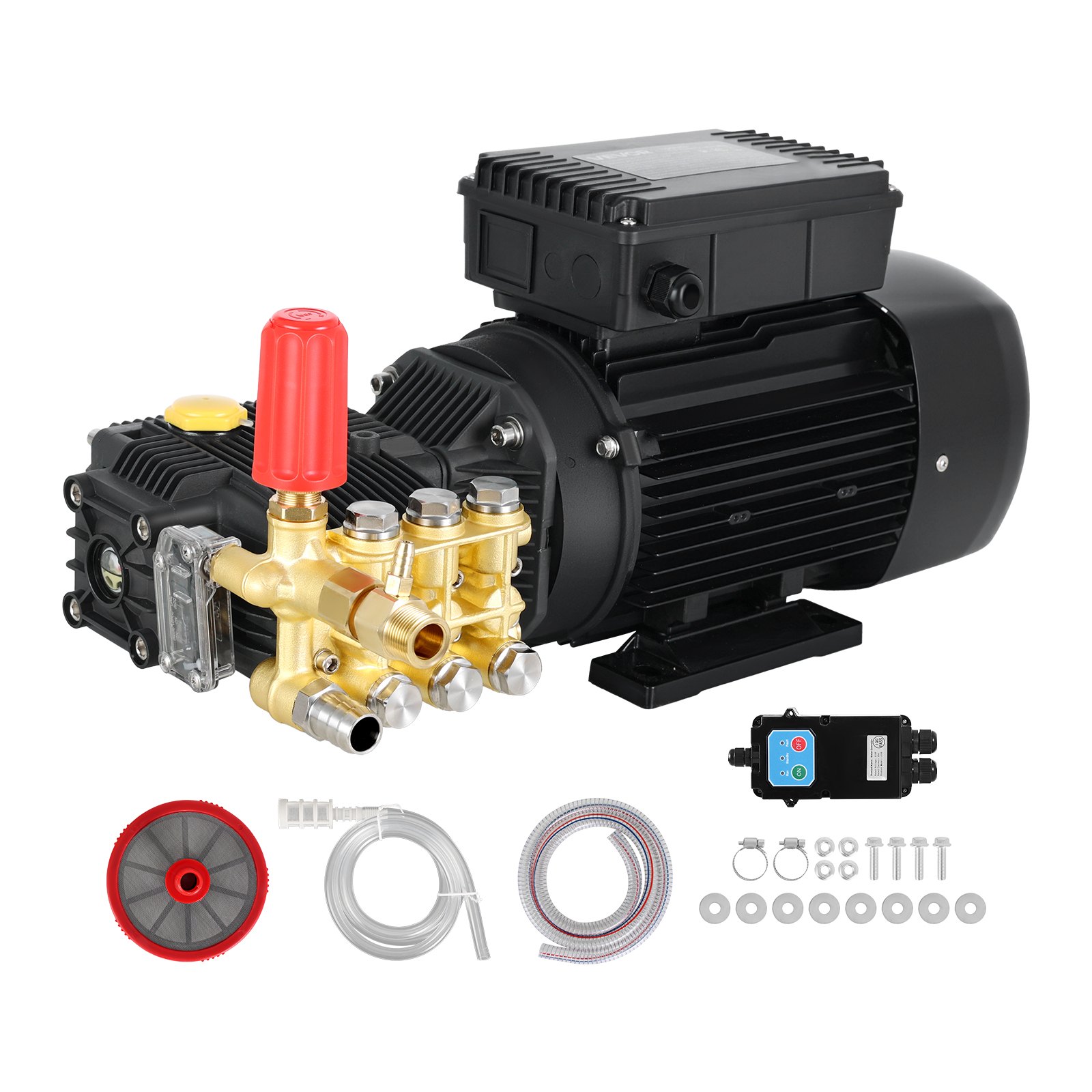 VEVOR Electric Pressure Washer Pump Kit, 1220 PSI, 2.2 GPM, Triplex Power Washer Pump with 2 HP Motor 120 V, Adjustable Water Pressure, for Washing Cars, Gardens, Exterior Walls, Deck, Machinery Equipment