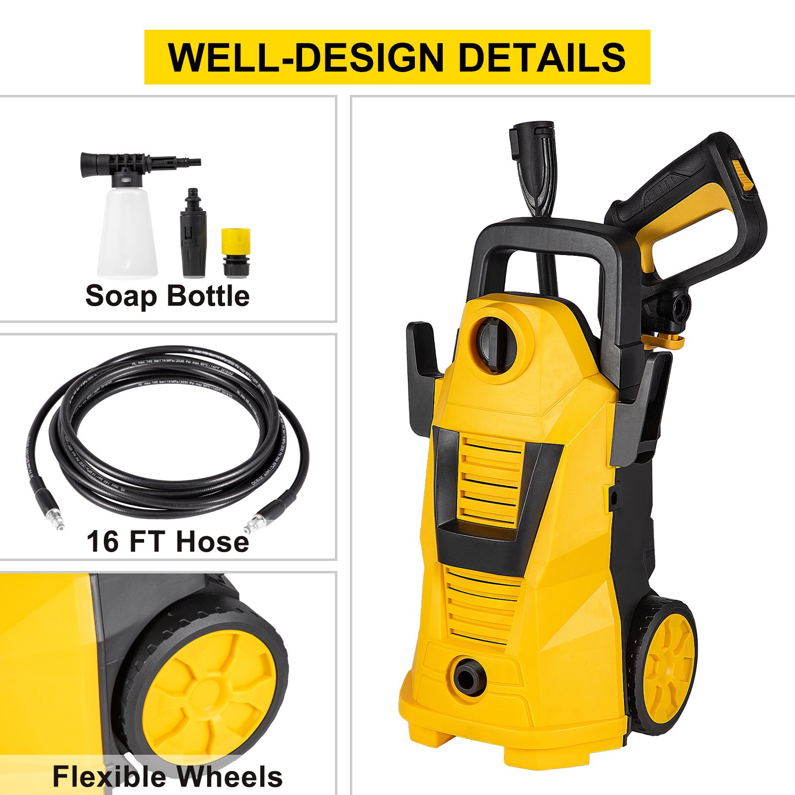 VEVOR 1520PSI 1.2GPM Electric Pressure Washer High Power Cleaner Machine Sprayer