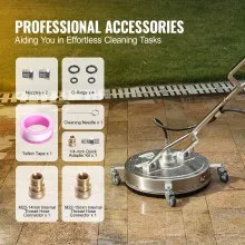 VEVOR 20" Pressure Washer Surface Cleaner w/ Handles & Wheels, Stainless Steel Concrete Cleaner 4500 Max PSI , 3/8"Connector & 1/4" Adapter Power Washer Floor Attachment,For Floor Driveway, Patio