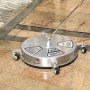 VEVOR pressure washer surface cleaner on wet tiles, featuring four wheels for easy movement.
