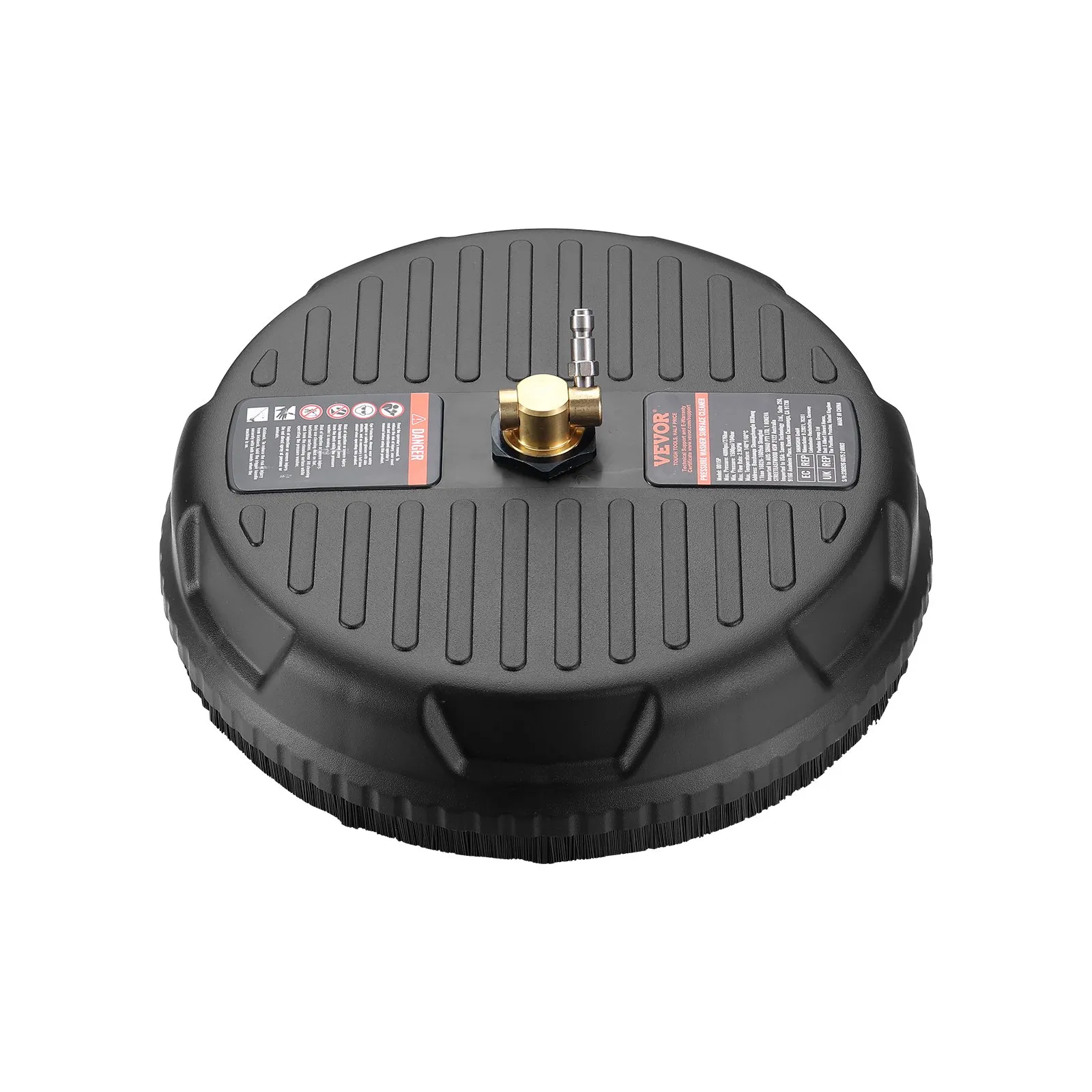 black VEVOR pressure washer surface cleaner with brass connector and black textured finish.