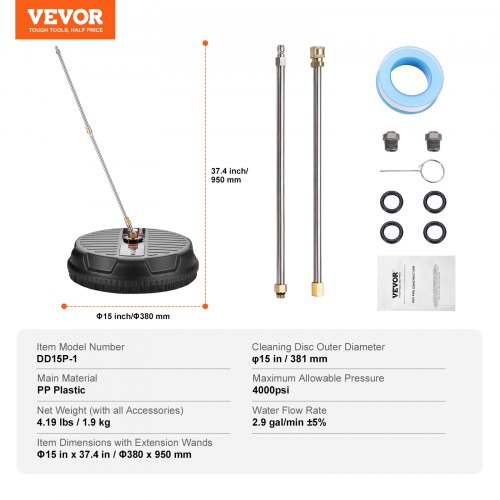 IMeshbean 15/15.8/18" Pressure Washer Surface Cleaner – 4000 PSI – 1/4" Quick Connector - View #5