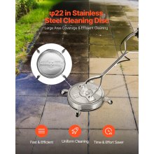 VEVOR 22" Pressure Washer Surface Cleaner, Stainless Steel Pressure Washer Attachments with 4 Wheels, 4500 Max PSI, 3/8 Quick Connector, 2 Spray Nozzles, Dual Handle, for Concrete, Patio, Sidewalk