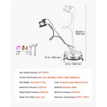 VEVOR 22" Pressure Washer Surface Cleaner, Stainless Steel Pressure Washer Attachments with 4 Wheels, 4500 Max PSI, 3/8 Quick Connector, 2 Spray Nozzles, Dual Handle, for Concrete, Patio, Sidewalk
