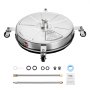 VEVOR 18" Pressure Washer Surface Cleaner, Stainless Steel Pressure Washer Attachments with 4 Wheels, 4000 Max PSI, 1/4 Quick Connector, 2 Spray Nozzles, 2 Extended Wands for Concrete, Patio, Deck