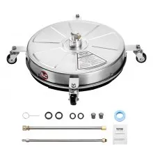 VEVOR 18" Pressure Washer Surface Cleaner, Stainless Steel Pressure Washer Attachments with 4 Wheels, 4000 Max PSI, 1/4 Quick Connector, 2 Spray Nozzles, 2 Extended Wands for Concrete, Patio, Deck