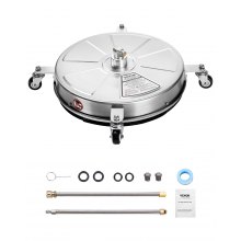 VEVOR 18" Pressure Washer Surface Cleaner, Stainless Steel Pressure Washer Attachments with 4 Wheels, 4000 Max PSI, 1/4 Quick Connector, 2 Spray Nozzles, 2 Extended Wands for Concrete, Patio, Deck