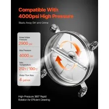 VEVOR 15" Pressure Washer Surface Cleaner, Stainless Steel Pressure Washer Attachments with 4 Wheels, 4000 Max PSI, 1/4 Quick Connector, 2 Spray Nozzles, 2 Extended Wands for Concrete, Patio, Deck