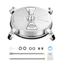 VEVOR 15" Pressure Washer Surface Cleaner, Stainless Steel Pressure Washer Attachments with 4 Wheels, 4000 Max PSI, 1/4 Quick Connector, 2 Spray Nozzles, 2 Extended Wands for Concrete, Patio, Deck