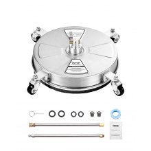 VEVOR 15" Pressure Washer Surface Cleaner, Stainless Steel Pressure Washer Attachments with 4 Wheels, 4000 Max PSI, 1/4 Quick Connector, 2 Spray Nozzles, 2 Extended Wands for Concrete, Patio, Deck