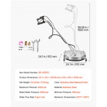 24" Pressure Washer Surface Cleaner 4 Wheels Dual Handle 4000 Max PSI