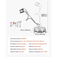 VEVOR 24" Pressure Washer Surface Cleaner, Stainless Steel Pressure Washer Attachments with 4 Wheels, 4000 Max PSI, 3/8 Quick Connector, 2 Spray Nozzles, Dual Handle, for Concrete, Patio, Sidewalk