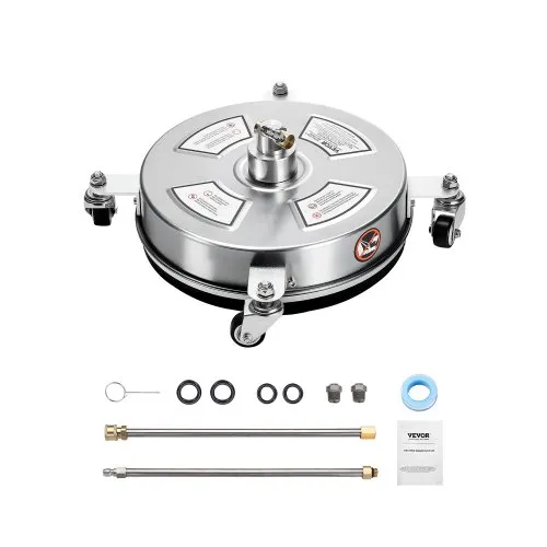 VEVOR 14" Pressure Washer Surface Cleaner, Stainless Steel Pressure Washer Attachments with 4 Wheels, 4000 Max PSI, 1/4 Quick Connector, 2 Spray Nozzles, 2 Extended Wands for Concrete, Patio, Deck