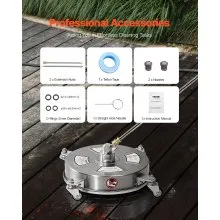 VEVOR 14" Pressure Washer Surface Cleaner, Stainless Steel Pressure Washer Attachments with 4 Wheels, 4000 Max PSI, 1/4 Quick Connector, 2 Spray Nozzles, 2 Extended Wands for Concrete, Patio, Deck