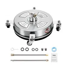 VEVOR 14" Pressure Washer Surface Cleaner, Stainless Steel Pressure Washer Attachments with 4 Wheels, 4000 Max PSI, 1/4 Quick Connector, 2 Spray Nozzles, 2 Extended Wands for Concrete, Patio, Deck