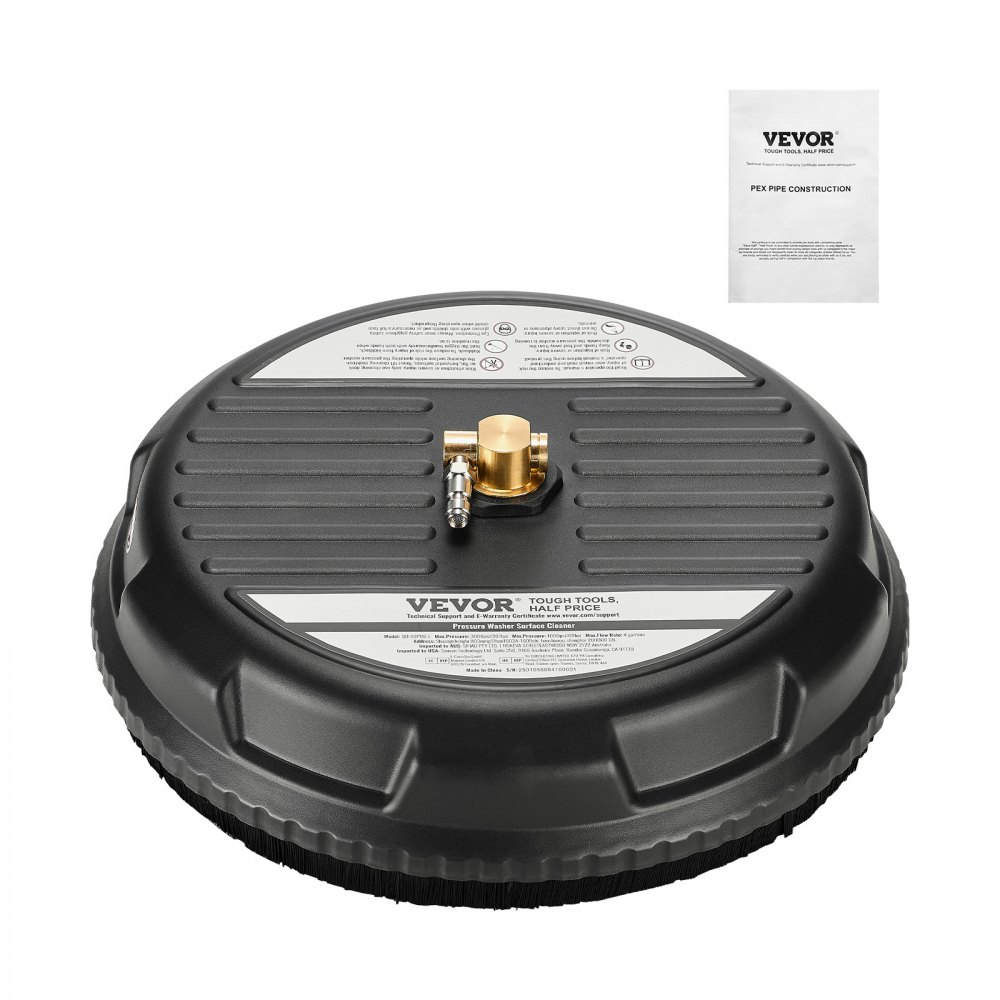 VEVOR 15" Pressure Washer Surface Cleaner, Plastic Pressure Washer Attachments with 4 Wheels, 4000 Max PSI, 1/4 Quick Connector, 2 Spray Nozzles, Ideal for Driveways, Sidewalks, Patios, Decks, Black