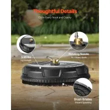 VEVOR 15" Pressure Washer Surface Cleaner, Plastic Pressure Washer Attachments with 4 Wheels, 4000 Max PSI, 1/4 Quick Connector, 2 Spray Nozzles, Ideal for Driveways, Sidewalks, Patios, Decks, Black