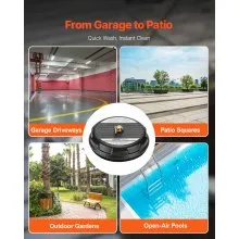 VEVOR 15" Pressure Washer Surface Cleaner, Plastic Pressure Washer Attachments with 4 Wheels, 4000 Max PSI, 1/4 Quick Connector, 2 Spray Nozzles, Ideal for Driveways, Sidewalks, Patios, Decks, Black