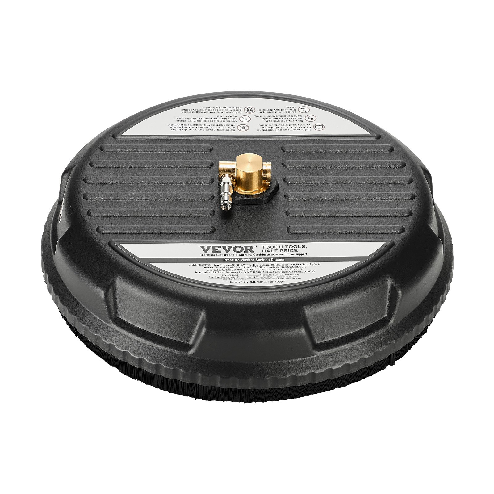 VEVOR 15" Pressure Washer Surface Cleaner, Plastic Pressure Washer Attachments with 4 Wheels, 4000 Max PSI, 1/4 Quick Connector, 2 Spray Nozzles, Ideal for Driveways, Sidewalks, Patios, Decks, Black