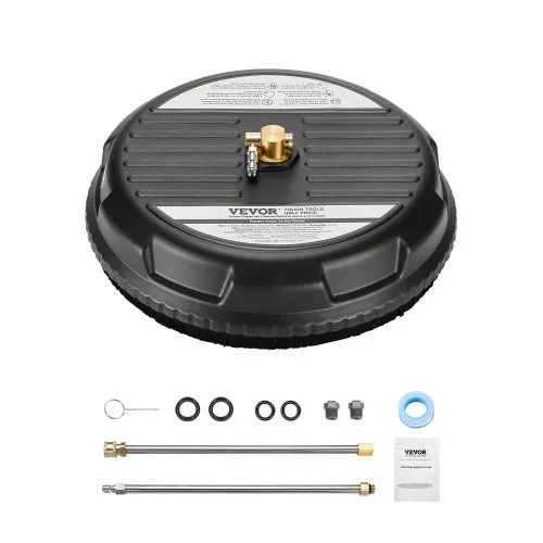 VEVOR 15" Pressure Washer Surface Cleaner, Plastic Pressure Washer Attachments with 4 Wheels, 4000 Max PSI, 1/4 Quick Connector, 2 Spray Nozzles, 2 Extended Wands for Driveway, Sidewalk, Patio, Deck