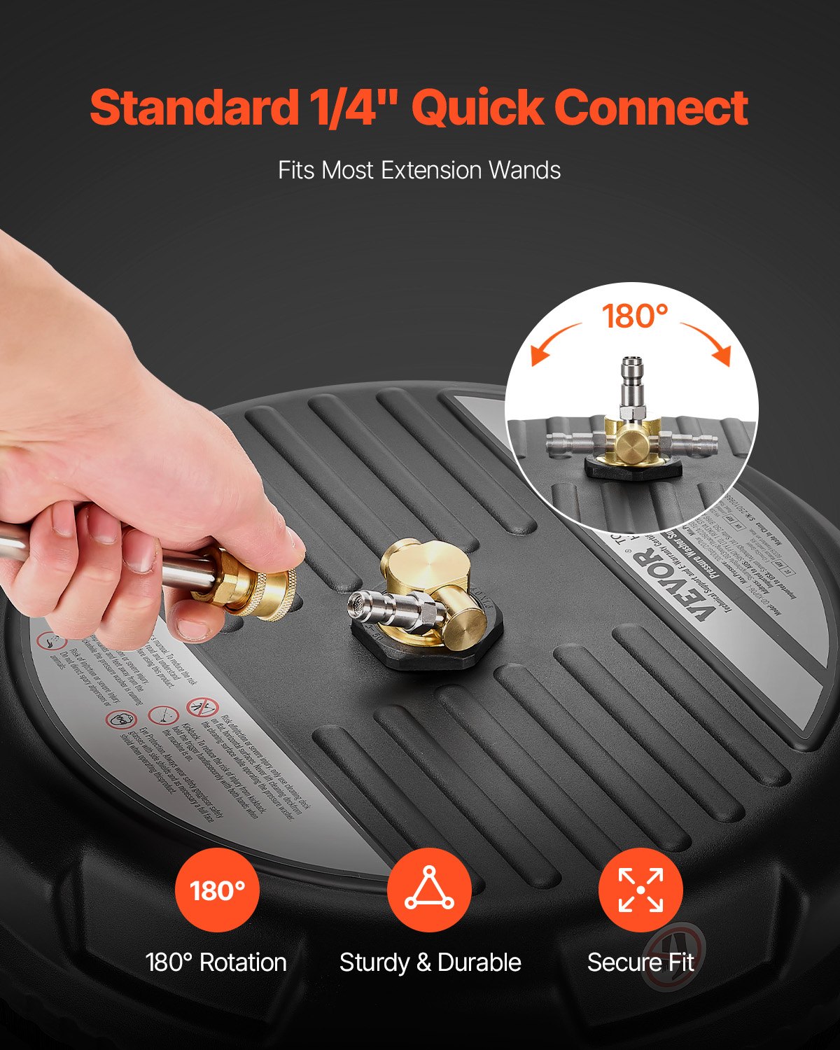 VEVOR 15" Pressure Washer Surface Cleaner, Plastic Pressure Washer Attachments with 4 Wheels, 4000 Max PSI, 1/4 Quick Connector, 2 Spray Nozzles, 2 Extended Wands for Driveway, Sidewalk, Patio, Deck