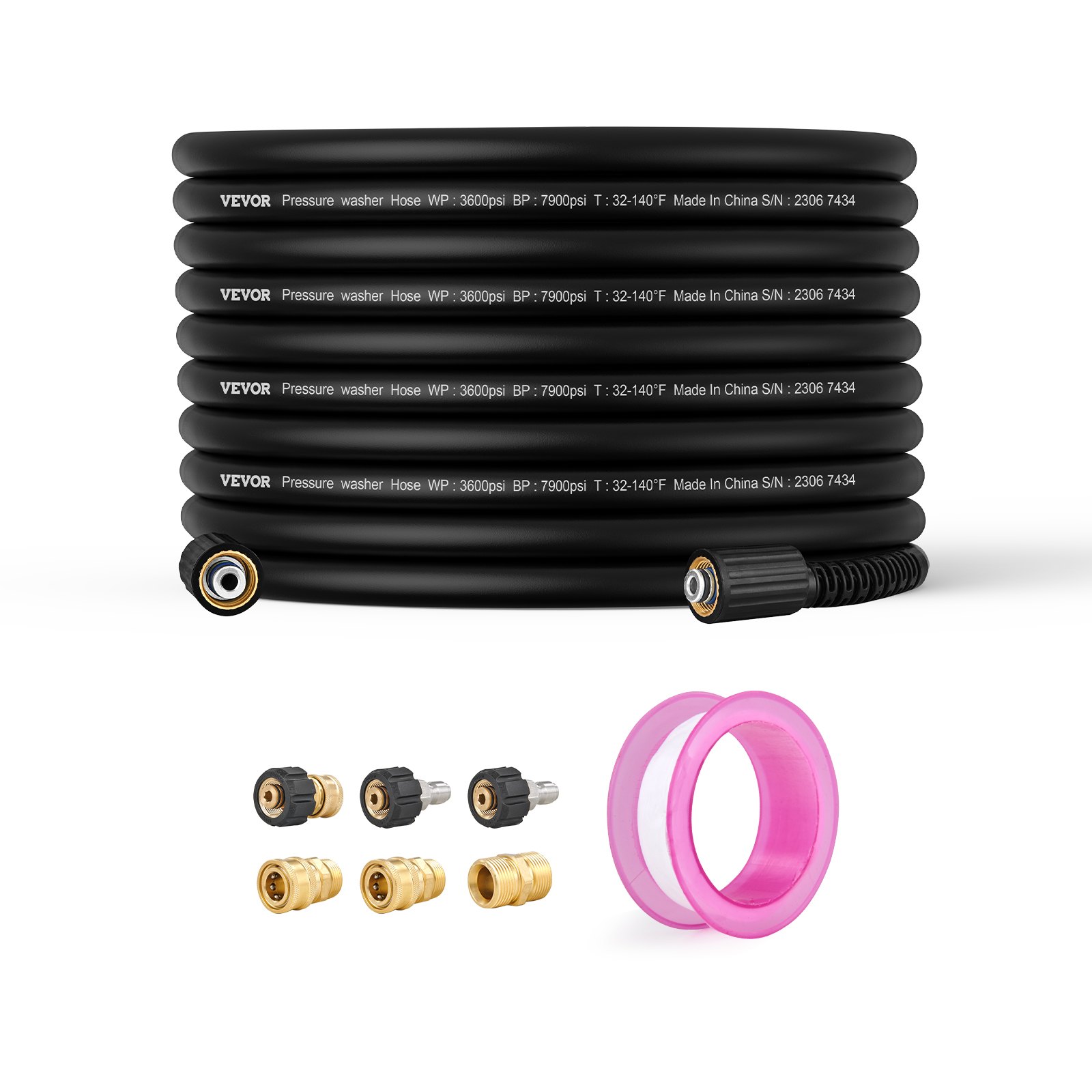 VEVOR Pressure Washer Hose, 100FT, 1/4" Kink Free M22-14mm Brass Thread Replacement For Most Brand Pressure Washers, 3/4'' Bending Radius, 4200 PSI Heavy Duty Power Washer Extension Replacement Hose