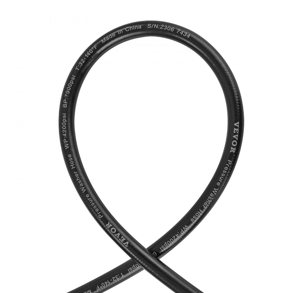 VEVOR Pressure Washer Hose, 30.5m, 6.35mm Kink Free Brass Thread Replacement For Most Brand Pressure Washers, 19mm Bending Radius, 4200 PSI Heavy Duty Power Washer Extension Spray Nozzle