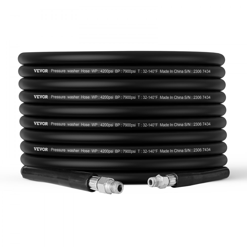 VEVOR Pressure Washer Hose, 100FT, 1/4" Kink Free Brass Thread Replacement For Most Brand Pressure Washers, 3/4'' Bending Radius, 4200 PSI Heavy Duty Power Washer Extension Spray Nozzle