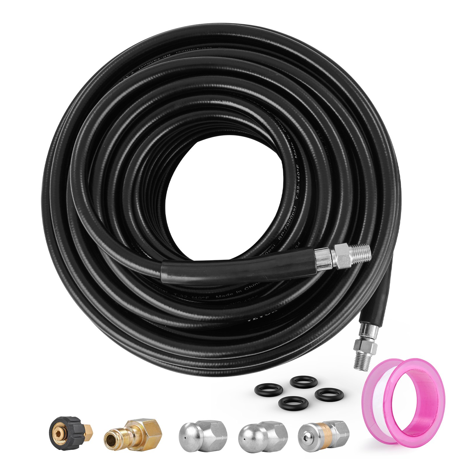 VEVOR Pressure Washer Hose, 100FT, 1/4" Kink Free Brass Thread Replacement For Most Brand Pressure Washers, 3/4'' Bending Radius, 4200 PSI Heavy Duty Power Washer Extension Spray Nozzle