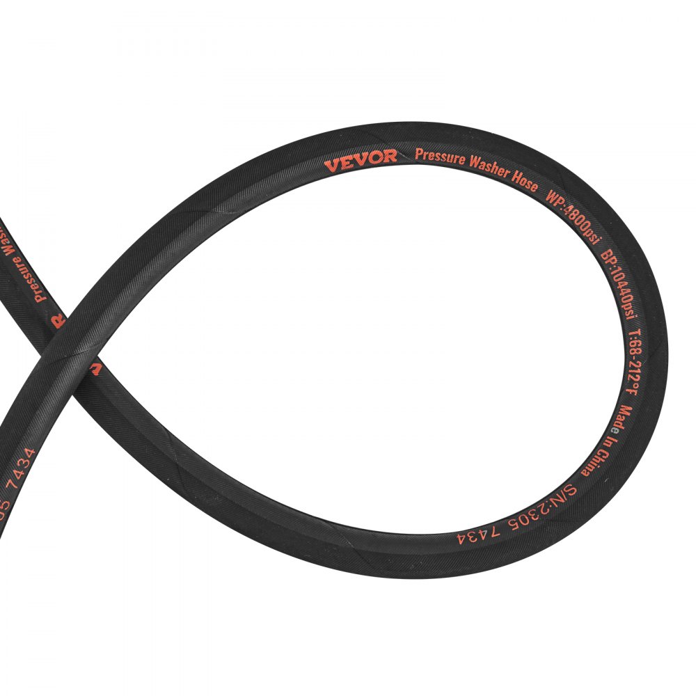 VEVOR Pressure Washer Hose, 100FT, Kink Free 3/8"-φ14.8 Male, 3/8"-φ15 Female For Most Brand Pressure Washers, 4.9'' Bending Radius, 4800 PSI Heavy Duty Power Washer Extension Replacement Hose