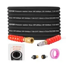 VEVOR Pressure Washer Hose, 100FT, Kink Free 3/8"-φ14.8 Male, 3/8"-φ15 Female For Most Brand Pressure Washers, 4.9'' Bending Radius, 4800 PSI Heavy Duty Power Washer Extension Replacement Hose