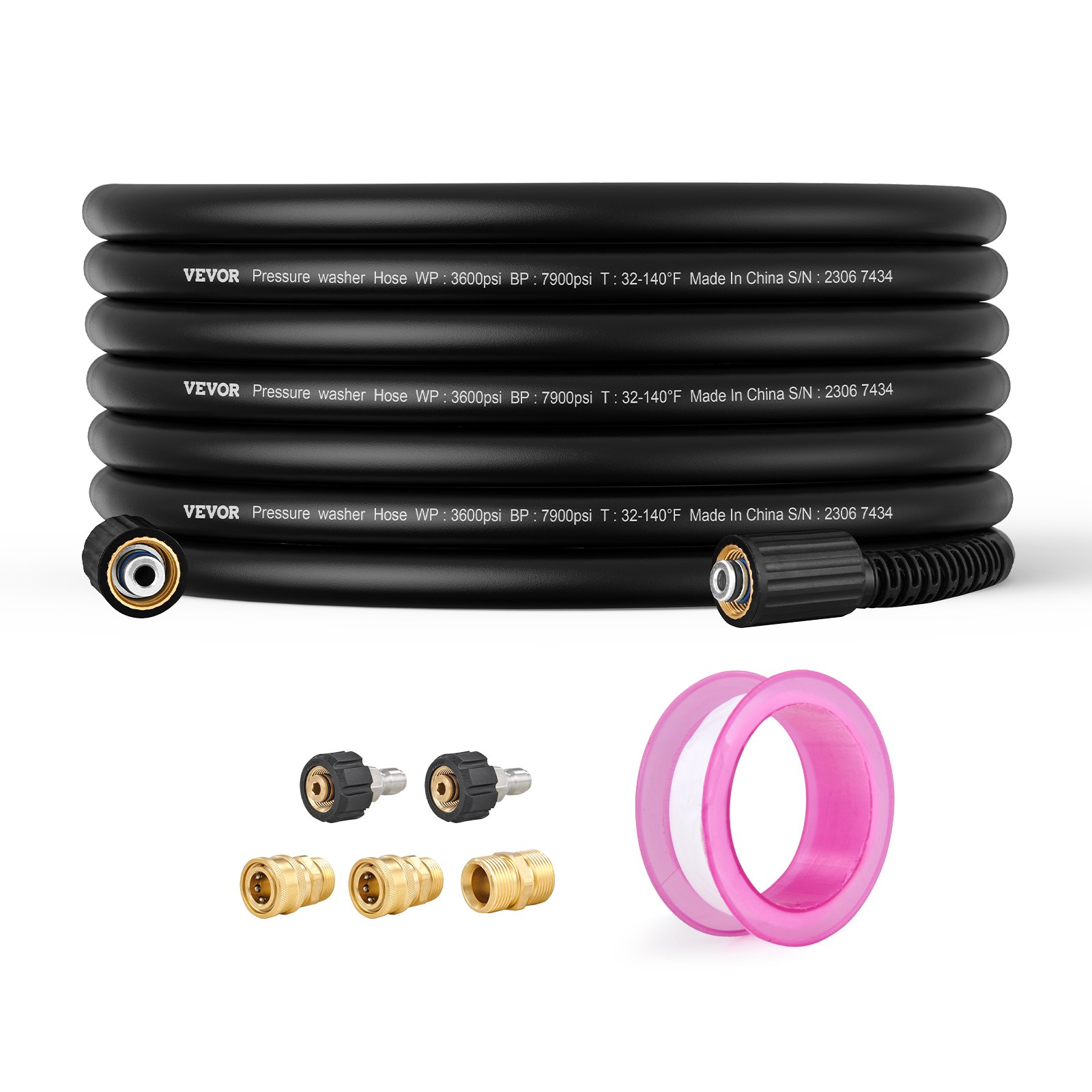 VEVOR 50 FT 3600 PSI High Pressure Power Washer Hose 1/4" Quick Connection