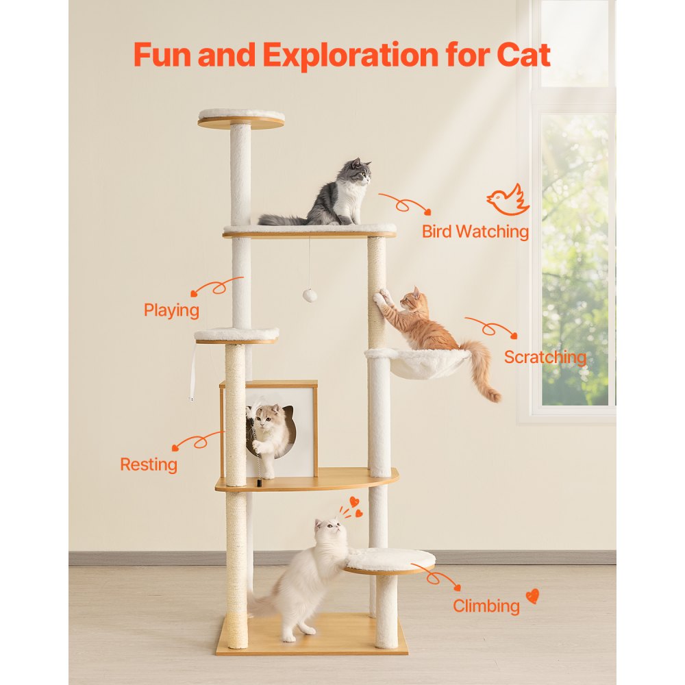 VEVOR Large Cat Tree, 68.9 inches Tall, Cat Tower, Multi-level Cat Condo Furniture Activity Center with Cozy Perches, Sisal Scratching Posts, Hammock, Big Kittens House for Indoor Cats Play & Rest