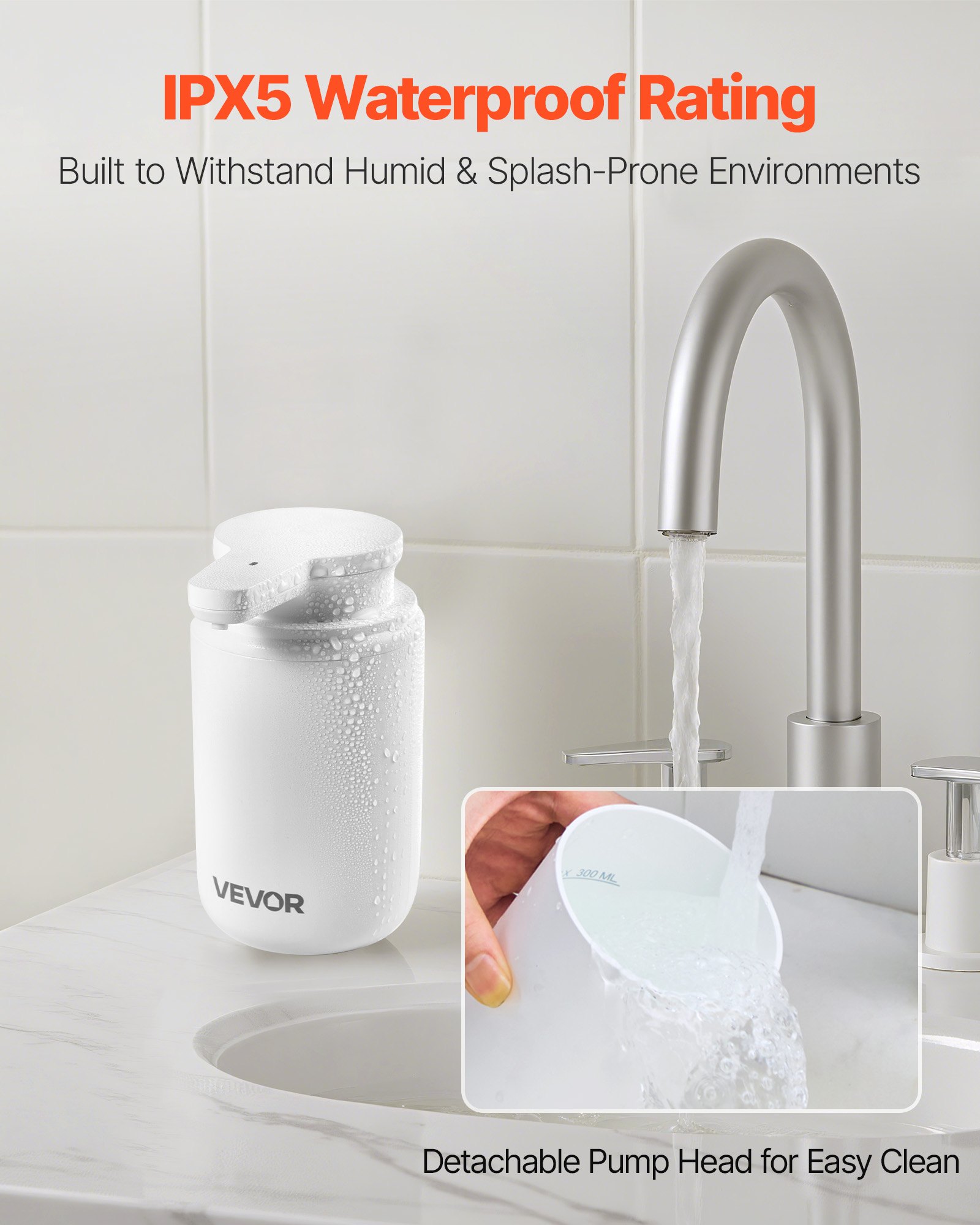 VEVOR Soap Dispenser, 300 ml / 10 oz, Rechargeable Automatic Hand Soap Dispenser with Pump, 2 Adjustable Levels, Modern Touchless Liquid Foam Container with Indicator for Bathroom and Kitchen, White