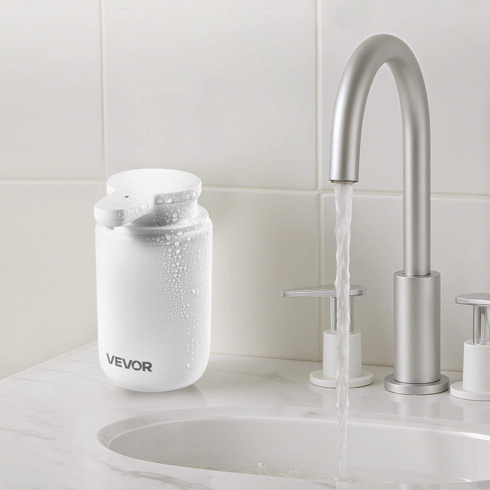 VEVOR Soap Dispenser, 300 ml / 10 oz, Rechargeable Automatic Hand Soap Dispenser with Pump, 2 Adjustable Levels, Modern Touchless Liquid Foam Container with Indicator for Bathroom and Kitchen, White
