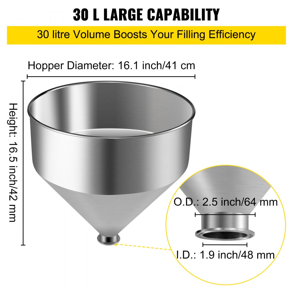 VEVOR 30L/7.9Gal 304 Stainless Steel Hopper for Paste/Liquid Filling Machine
