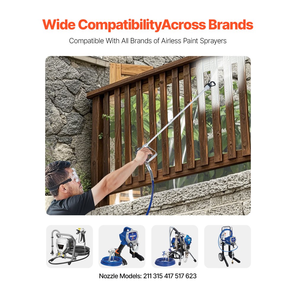 VEVOR Airless Paint Spray Gun and Hose Kit, 3600PSI High Pressure Paint Sprayer Hose Set with 5 Tips, 211, 315, 417, 517, 623, Swivel Joint Airless Spray Gun Kit with Filters, Hose and Extension Rods