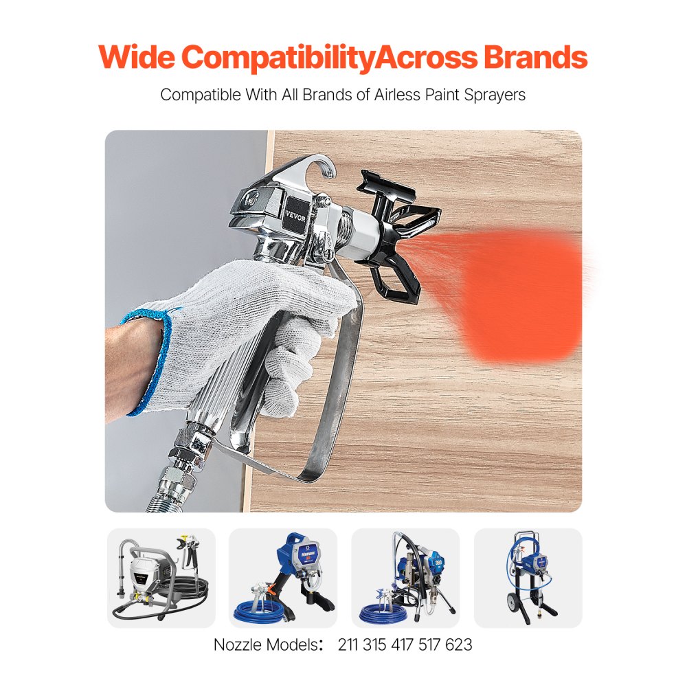 VEVOR Airless Paint Spray Gun, 3600PSI High Pressure Airless Paint Sprayer Gun with 5 Tips, 211, 315, 417, 517, 623, Swivel Joint Airless Spray Gun Kit with Filters, Cleaning Needle and Brush