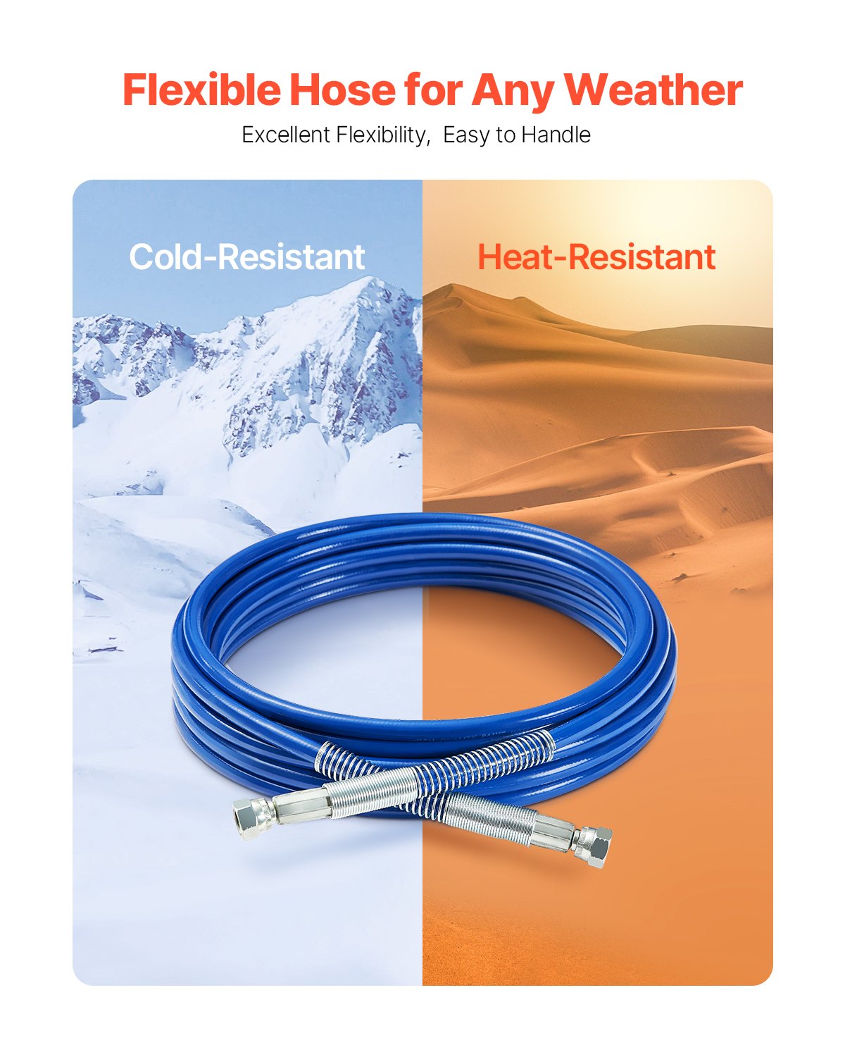 VEVOR 25ft Airless Paint Sprayer Hose, 1/4 in Universal Airless Paint Spray Hose, 4350 PSI High Pressure Flexible Airless Sprayer Hose, Multi-Layer Reinforced Steel Wire Braid Hose for Paint Sprayer