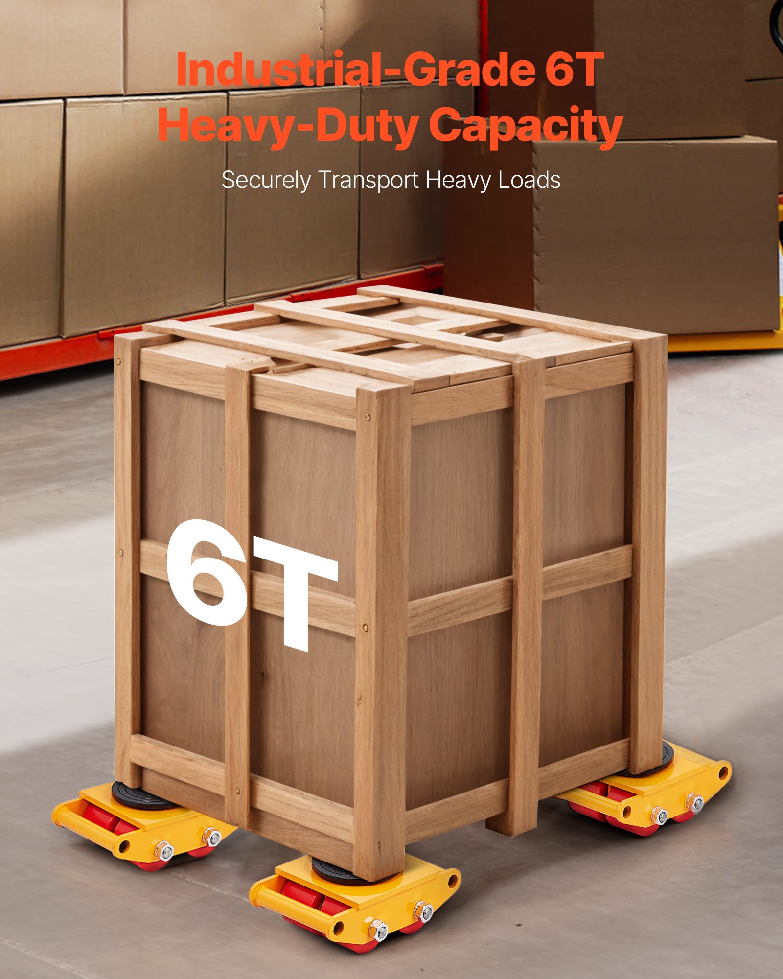VEVOR Machinery Skate Dolly, 13,200 LBS/6T Industrial Machinery Mover, Heavy Duty Carbon Steel Machinery Moving Skate with 4 PU Wheels and 360° Rotation Non-Slip Cap for Warehouse, Workshop, Factory