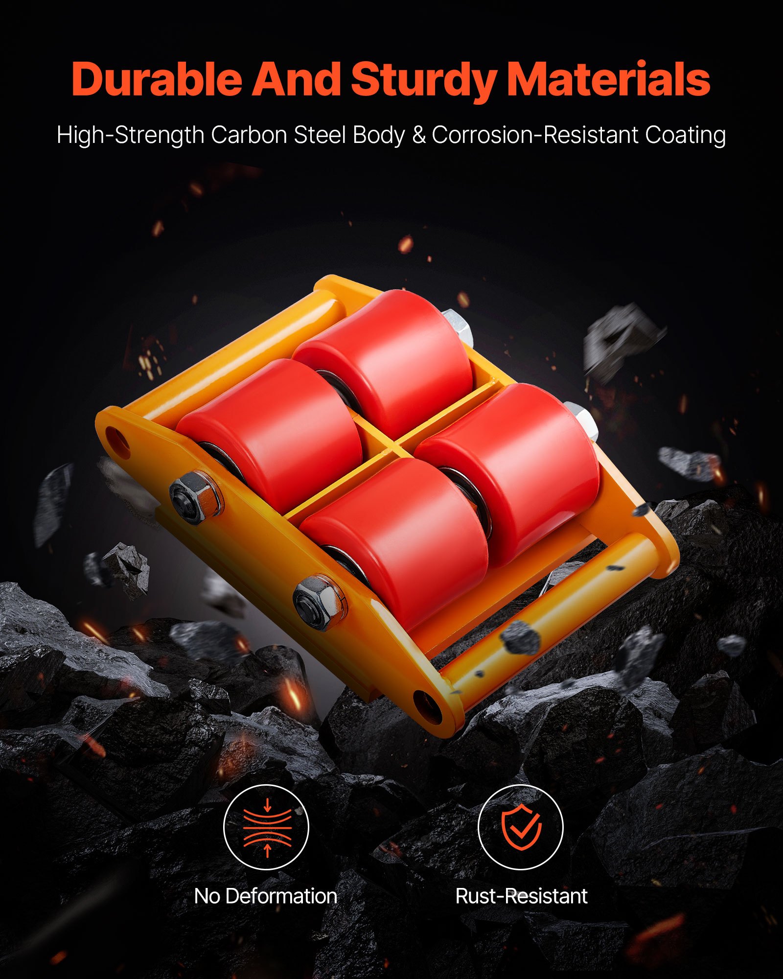 VEVOR Machinery Skate Dolly, 13,200 LBS/6T Industrial Machinery Mover, Heavy Duty Carbon Steel Machinery Moving Skate with 4 PU Wheels and 360° Rotation Non-Slip Cap for Warehouse, Workshop, Factory