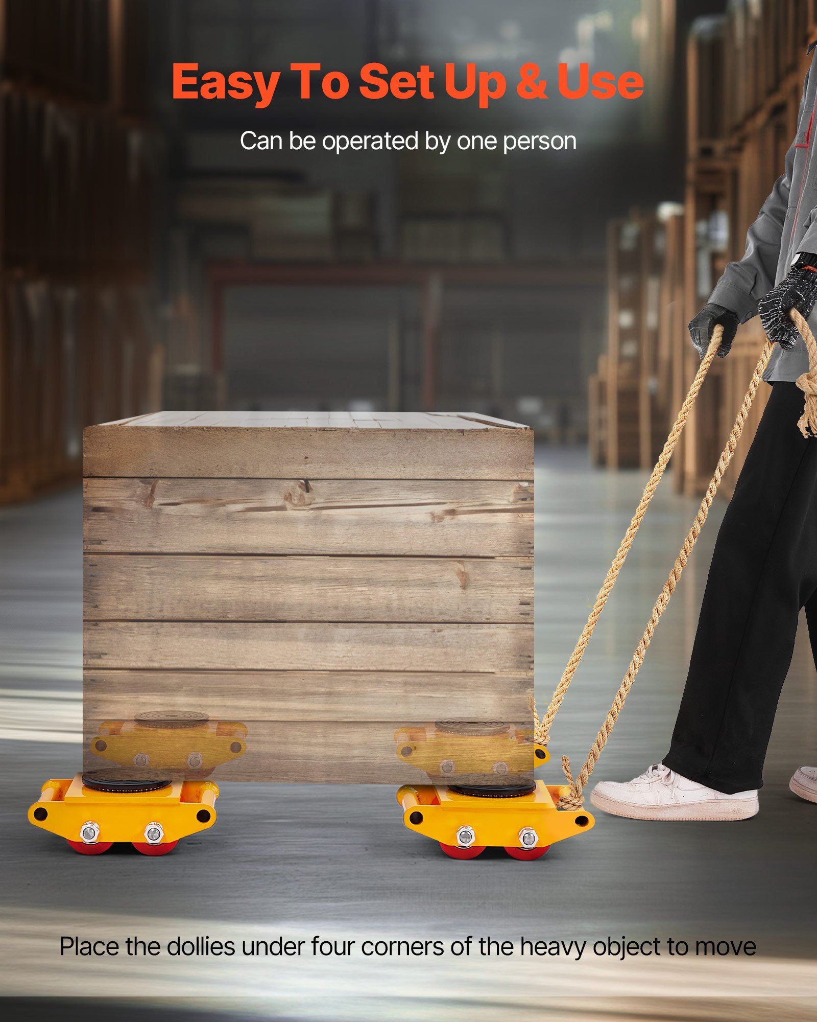 VEVOR Machinery Skate Dolly, 13,200 LBS/6T Industrial Machinery Mover, Heavy Duty Carbon Steel Machinery Moving Skate with 4 PU Wheels and 360° Rotation Non-Slip Cap for Warehouse, Workshop, Factory
