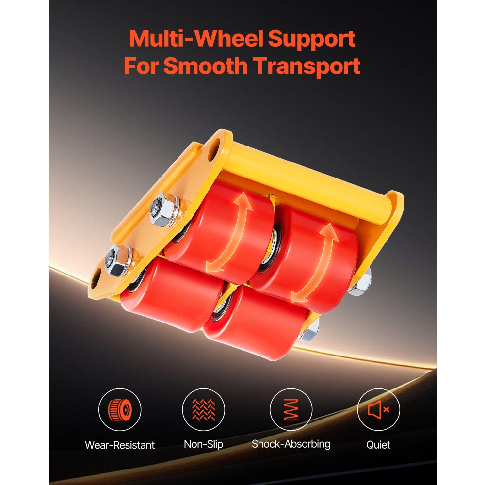 VEVOR 4PCS Machinery Skate Dolly, 17637LBS/8T Industrial Machinery Mover, Heavy Duty Carbon Steel Machinery Moving Skate with 4 PU Wheels and 360° Rotation Non-Slip Cap for Warehouse Workshop Factory