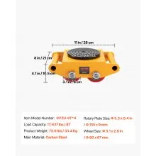 VEVOR 4PCS Machinery Skate Dolly, 17637LBS/8T Industrial Machinery Mover, Heavy Duty Carbon Steel Machinery Moving Skate with 4 PU Wheels and 360° Rotation Non-Slip Cap for Warehouse Workshop Factory