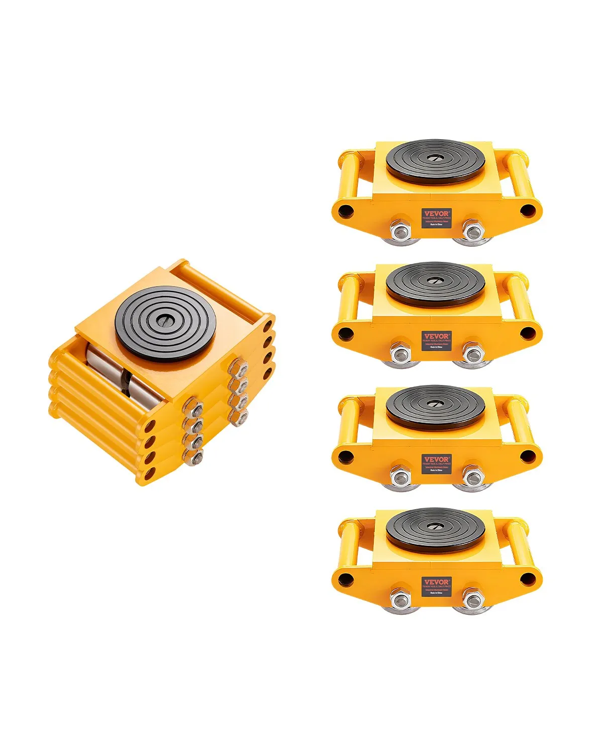 VEVOR 4PCS Machinery Skate Dolly, 11999.8 kg Industrial Machinery Mover, Heavy Duty Carbon Steel Machinery Moving Skate & 4 Carbon Steel Wheels and 360° Rotation Non-Slip Cap for Warehouse, Factory