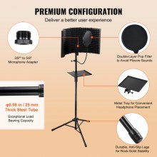 VEVOR Microphone Isolation Shield, 5-Panel, Studio Recording Foldable Mic Sound Shield, with Pop Filter Floor Tripod Stand 3/8'' to 5/8'' Microphone Adapter, for Blue Yeti and Condenser Microphones