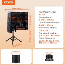VEVOR Microphone Isolation Shield, 5-Panel, Studio Recording Mic Sound Shield, with Pop Filter Desktop Tripod Stand and 3/8'' to 5/8'' Microphone Adapter, for Blue Yeti and Condenser Microphones