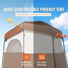 VEVOR Camping Shower Tent, 83" x 42" x 83" 2 Rooms Oversize Outdoor Portable Shelter, Privacy Tent with Detachable Top, Pockets, Hanging Rope and Clothesline, for Dressing, Changing, Toilet, Bathroom